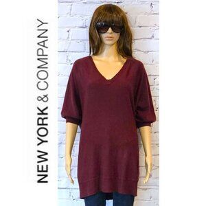 NEW YORK & COMPANY, Burgundy pullover v-neck tunic sweater